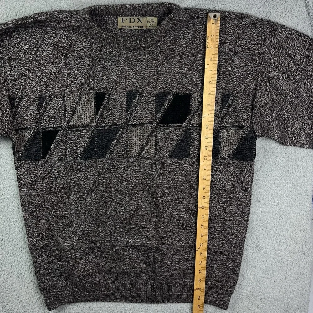Vtg 90s PDX Jantzen Gray Knit Sweater Triangle Geometric Pullover Grandpa XLT‎